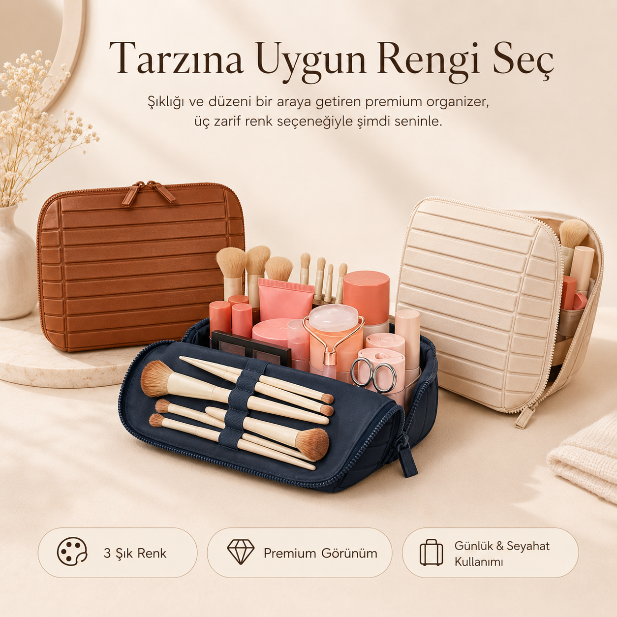 Premium Deri Makyaj Organizeri